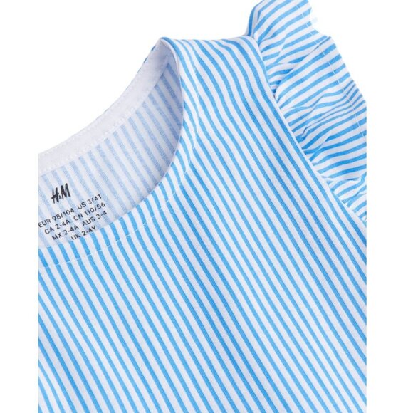 H&M Blue Stripes Flutter Sleeve dress  100% Cotton Airy and sting free NWT - Picture 3 of 4